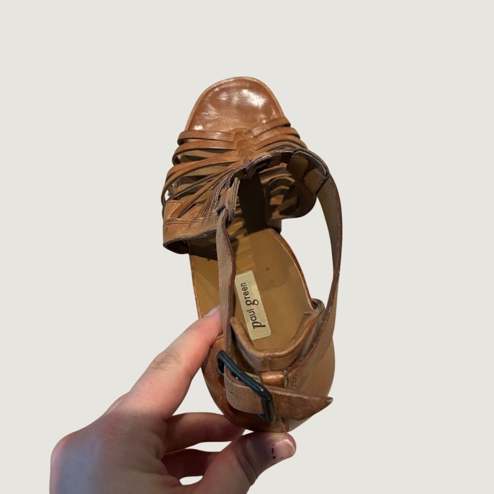 Paul Green Brown Leather Christy Heel Strappy Block Heel Design Sz 9.5 / UK 7 - Picture 9 of 13